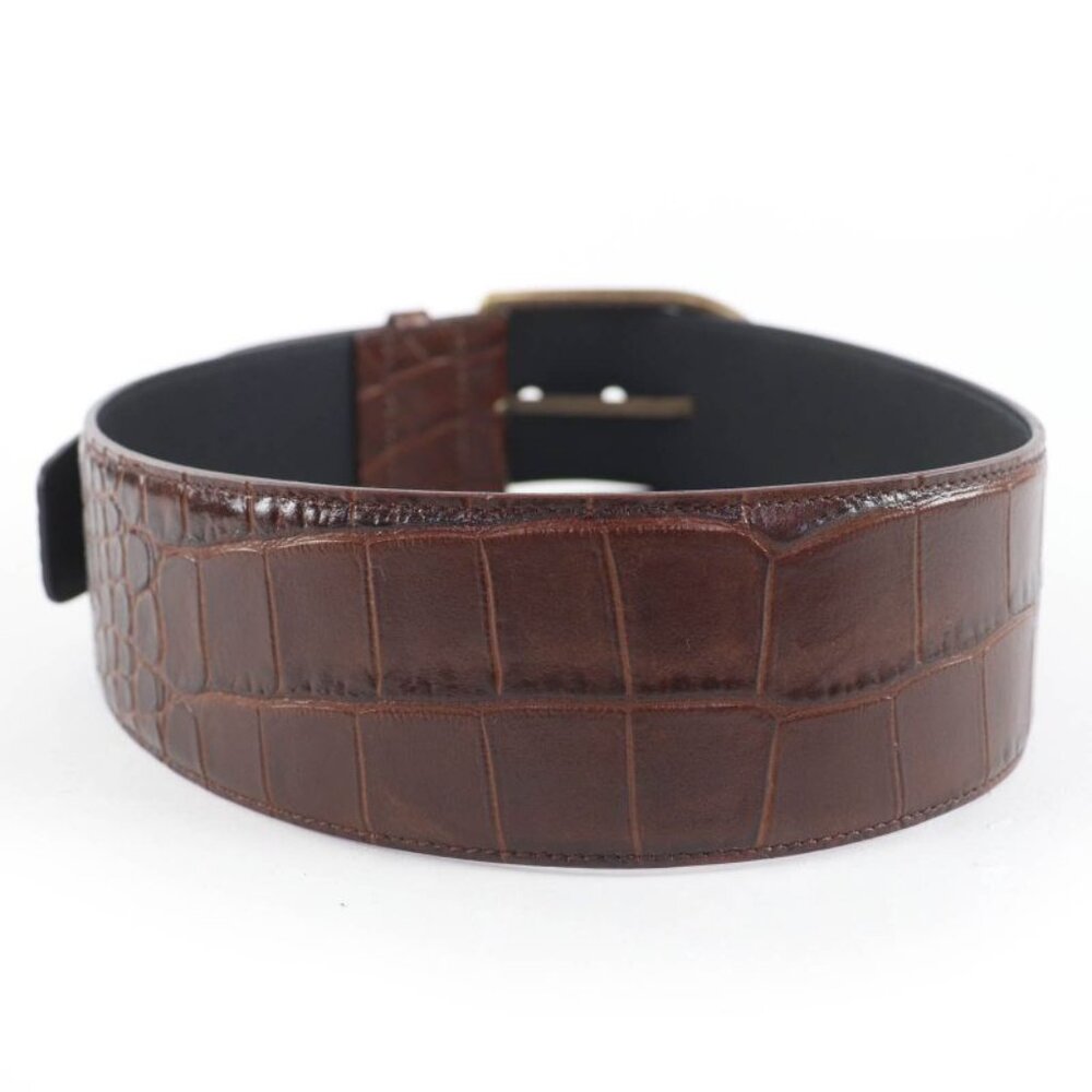 Saint Laurent Logo Croc Shape Pressed Leather Belt Brown 65 Storage - Picture 4 of 10